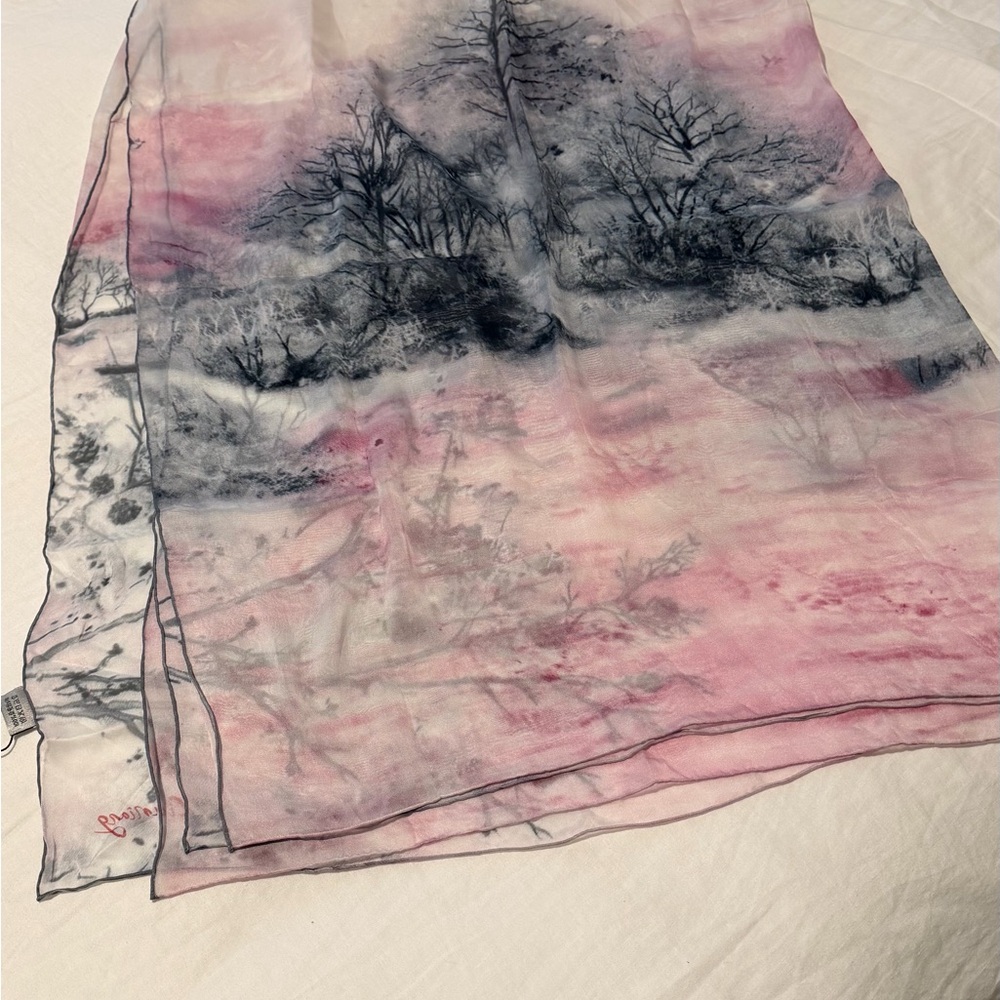 Elegant Pink and Black Tree Print Scarf - Picture 5 of 9